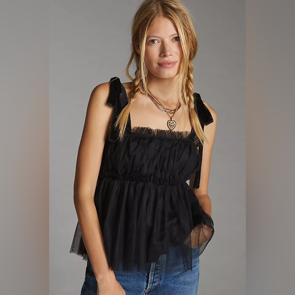 Sunday in Brooklyn Black Tulle Blouse